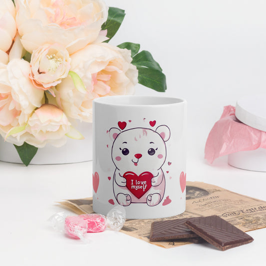 White glossy mug gifts "I love myself" for self love